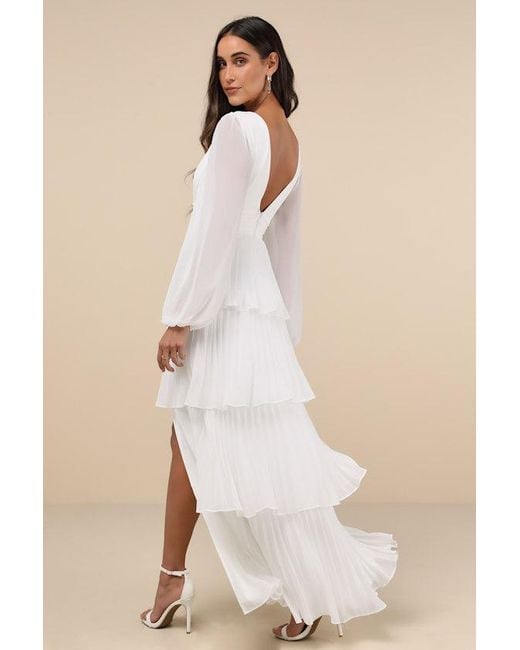 Lulus Natural Graceful Finesse Pleated Long Sleeve Maxi Dress