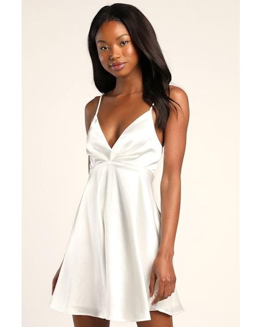Lulus Happily Yours Satin Skater Mini Dress in White Lyst UK