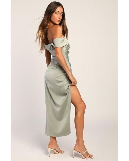 Lulus Multicolor Showing Off A Little Sage Asymmetrical Tulip Midi Dress