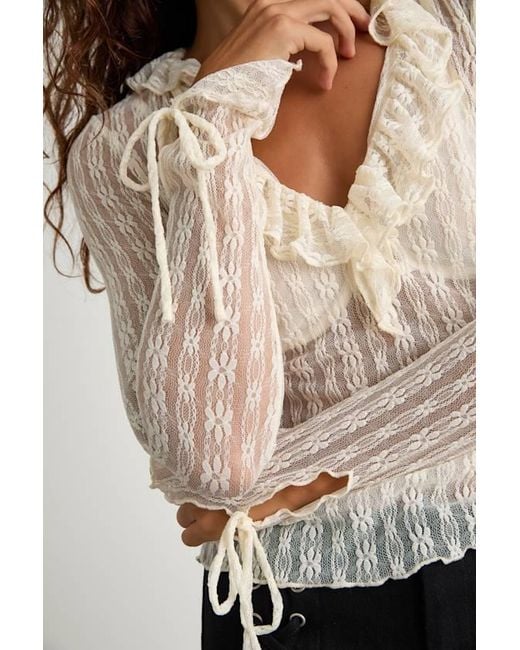 Lulus White Lindley Cream Sheer Lace Ruffled Long Sleeve Top