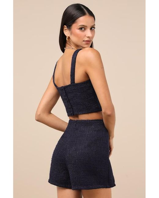 Lulus Blue Elevated Attitude Tweed Sleeveless Two-Piece Skort Romper