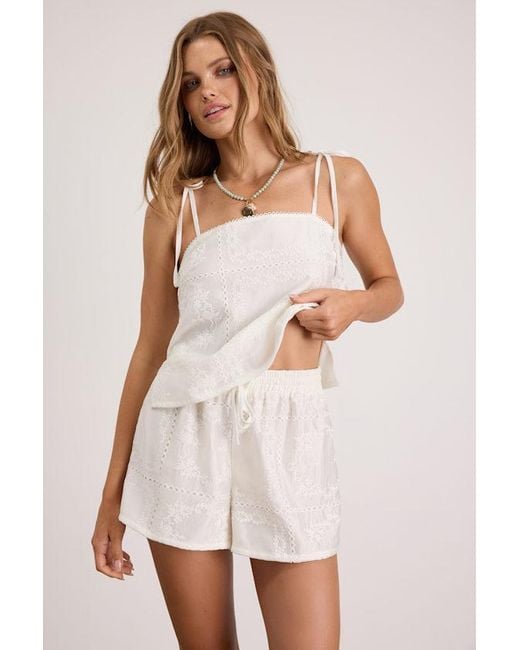 Lulus White Misa Embroidered Drawstring Shorts