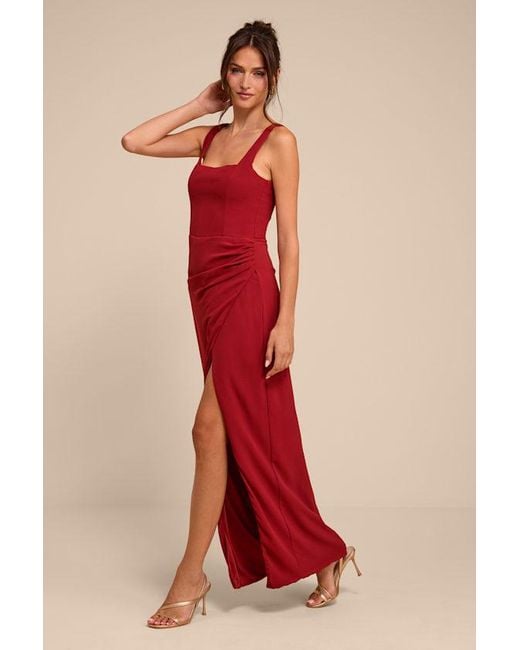 Lulus Red Glamorous Disposition Rust Ruched Maxi Dress