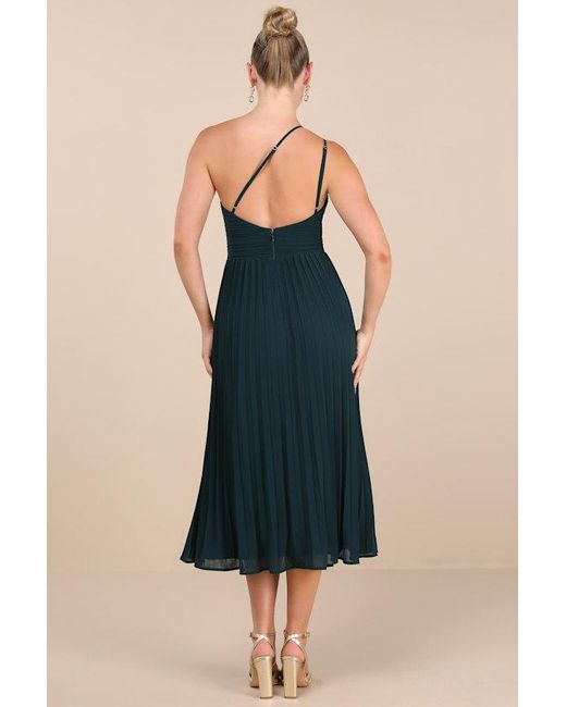 Lulus Blue Wondrous Muse Emerald Pleated One-Shoulder Midi Dress
