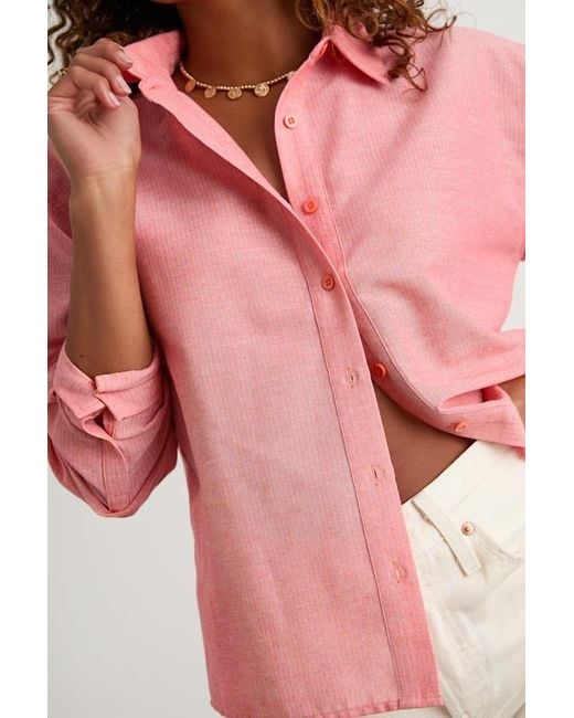 Lulus Pink Verena Bright Striped Collared Button-Up Top