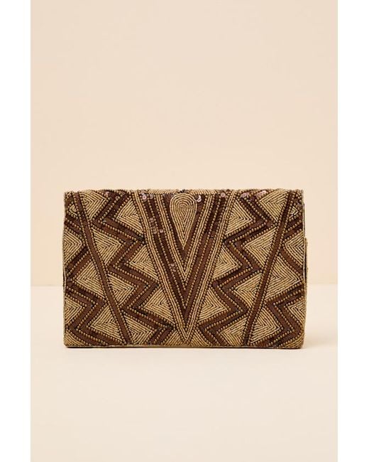 Lulus Natural Josephine Bronze And Beaded Crossbody Clutch