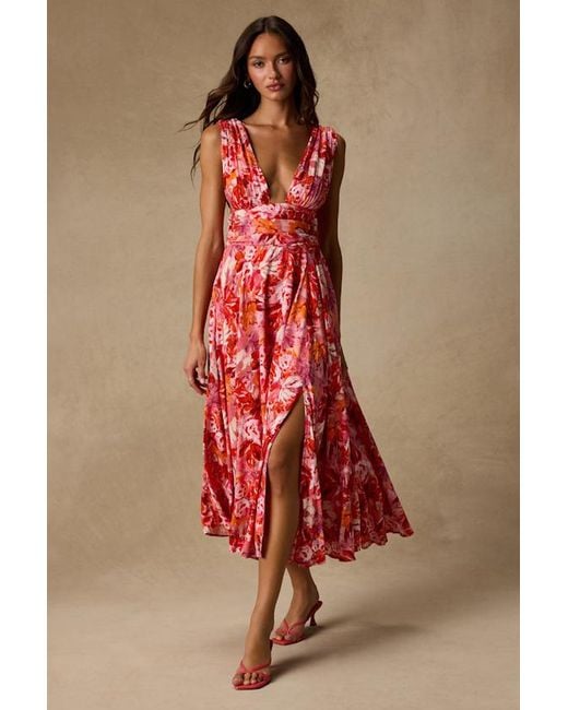 Lulus Red Jaden Multi Abstract Sleeveless Midi Dress