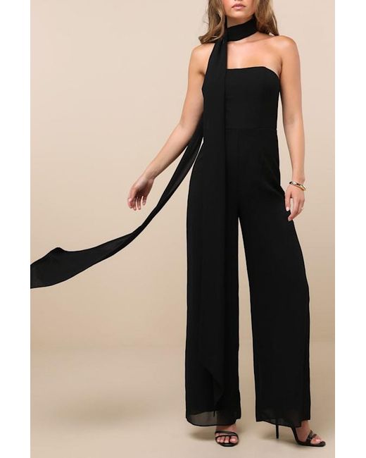 Lulus Black Kavina Wide-Leg Jumpsuit And Scarf Set