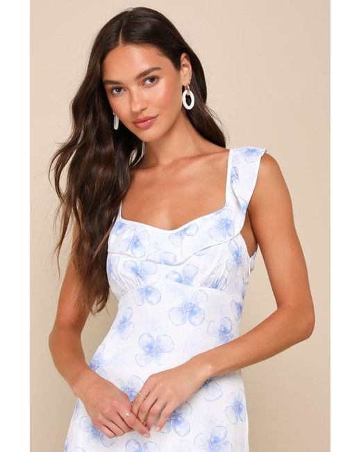 Lulus Natural Exceptionally Lovely Floral Ruffled Midi Dress