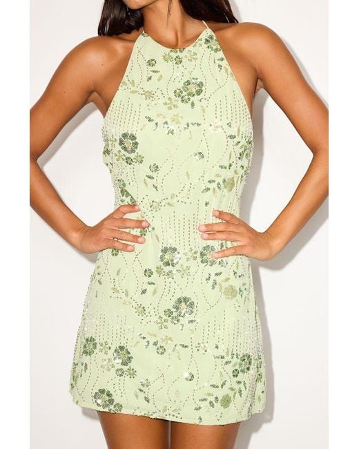 Lulus Green Destiny Light Sequin Backless Mini Dress