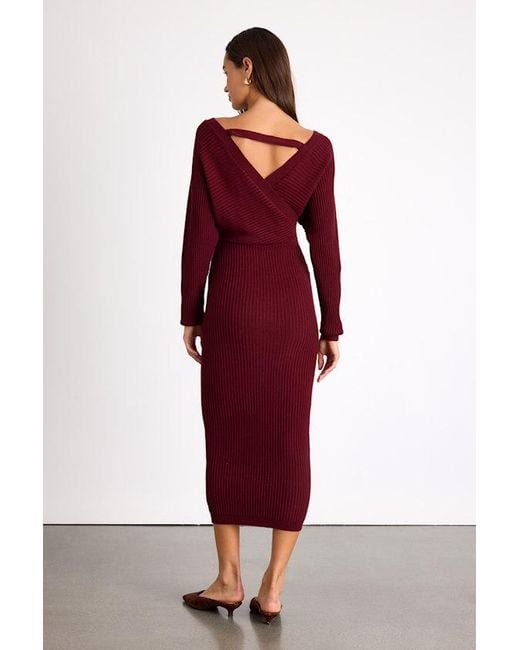 Lulus Red Bixby Ribbed Surplice Bodycon Midi Dress