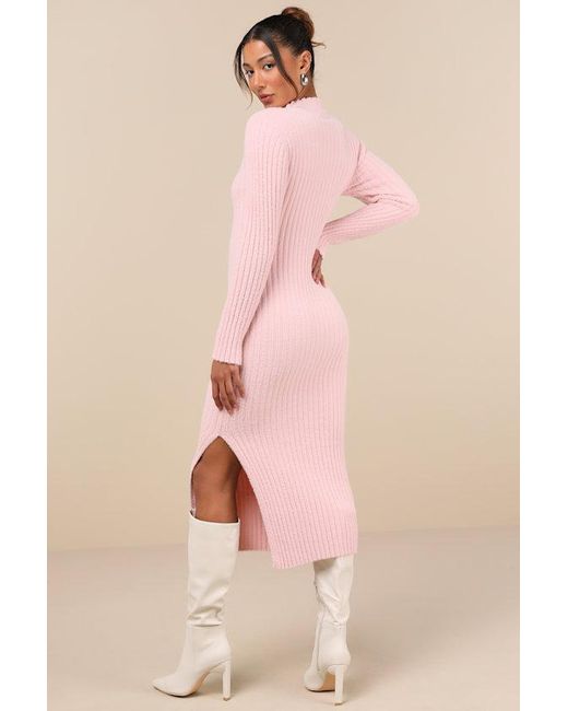 Lulus Pink Irresistible Feelings Fuzzy Knit Midi Sweater Dress