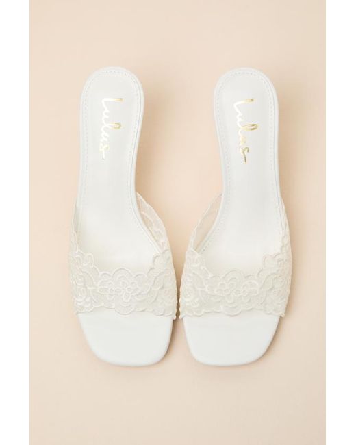 Lulus Natural Chanel Lace Kitten Heel Slide Sandals