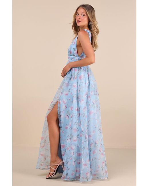 Lulus Black Garden Romance Floral Print Organza Maxi Dress