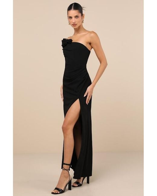 Lulus Black Beyond Elegant 3D Floral One-Shoulder Maxi Dress