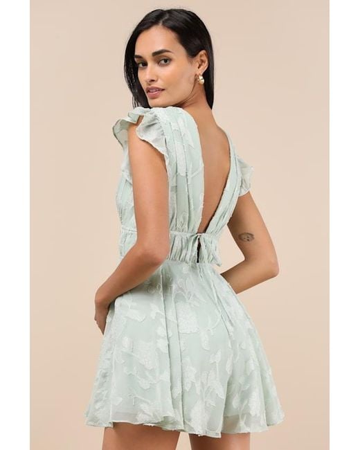 Lulus Green All About The Flowers Burnout Floral Ruffled Romper