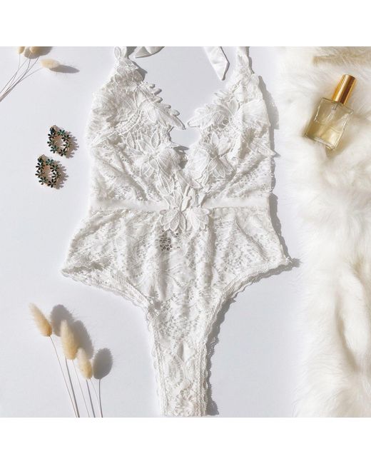 Lulus Brown Essence Of Romance Lace Halter Bodysuit