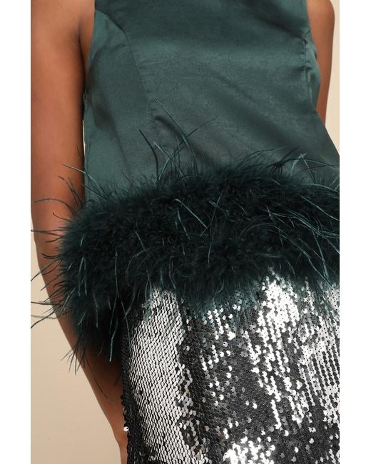 Lulus Green Fancy Fixation Emerald Satin Feather Tank Top