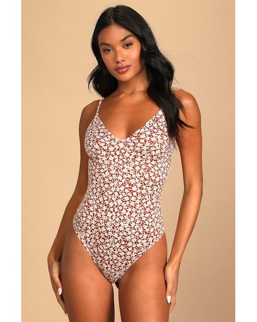 Lulus Brown Each And Every Bloom Floral Print Sleeveless Bodysuit