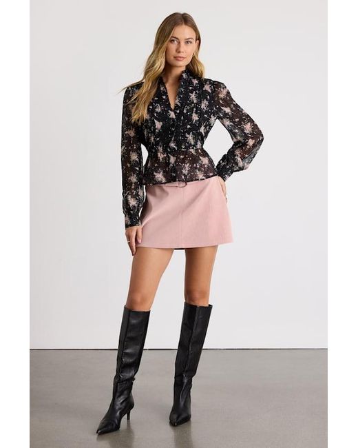 Lulus Black Odeliah Floral Crochet Lace Button-Front Long Sleeve Top