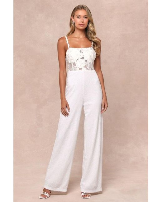 Lulus Natural Everlasting Sparkle Embroidered Sequin Bustier Jumpsuit