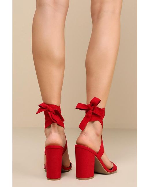 Lulus Red Alta Suede Lace-Up Heels