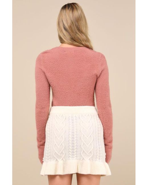 JACQUIE THE LABEL Pink Maeve Cream Knit 3D Floral Applique Mini Skirt