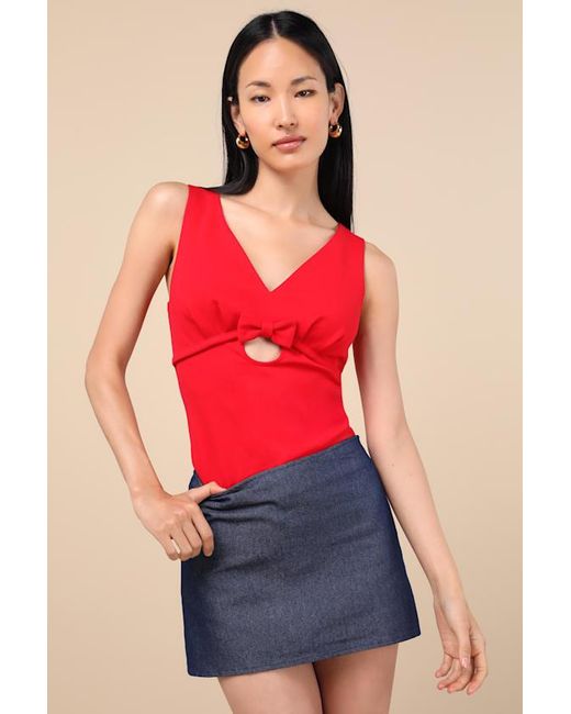 Lulus Red Patrizia Cutout Bow V-Neck Sleeveless Top