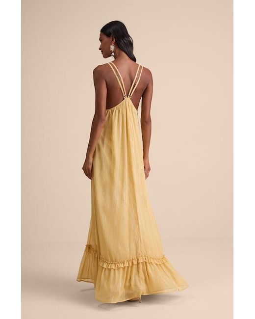 Lulus Natural Massiel Lurex Ruffled Maxi Dress