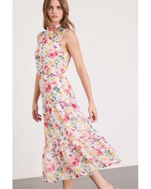Lulus Pink In My Dreams Multi Floral Print Midi Dress