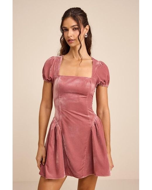 Lulus Red Louisa Velvet Puff Sleeve Mini Dress