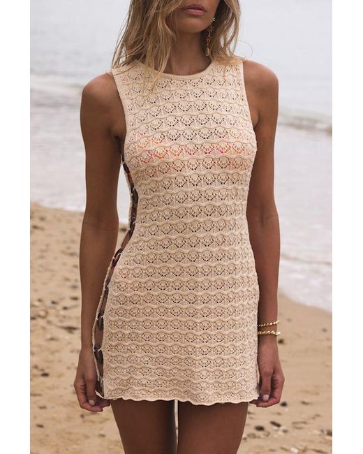 Lulus Natural Maleko Crochet O-Ring Mini Swim Cover-Up Dress