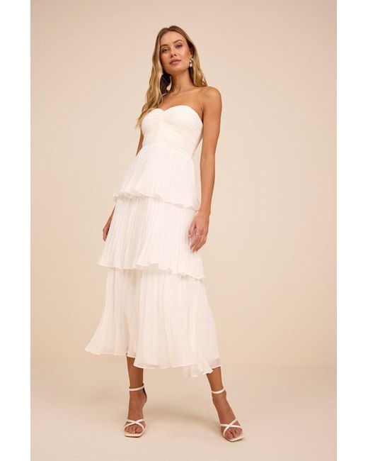 Lulus Natural Seriously Sensational Strapless Tiered Midi Dress