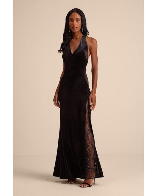 black mermaid halter neck satin formal dress Sexy Black Satin High Neck Sleeveless Mermaid Long Prom Dresses,PD3659 –  SposaBridal main image 1