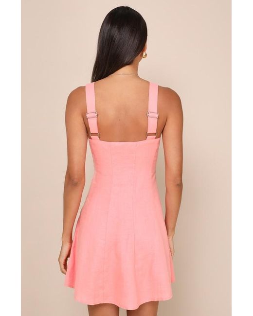 Lulus Pink Undoubtedly Sweet Linen Sleeveless Mini Dress