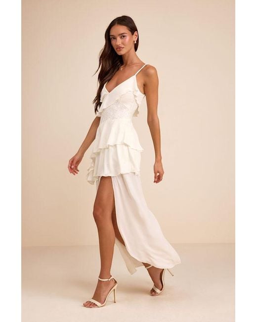 Lulus Natural Brinna Ruffled High-Low Maxi Dress