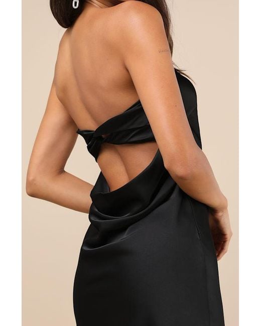 Lulus Natural Effortless Bliss Satin Strapless Cowl Back Midi Dress