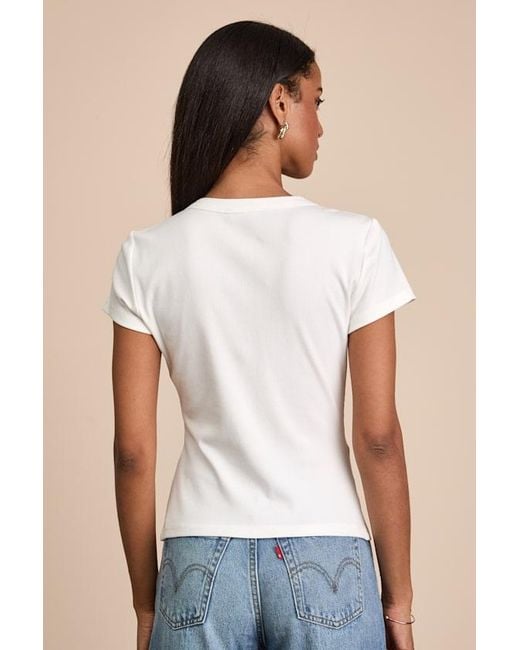 Lulus Blue Annalena Ribbed Button-Front Short Sleeve Top