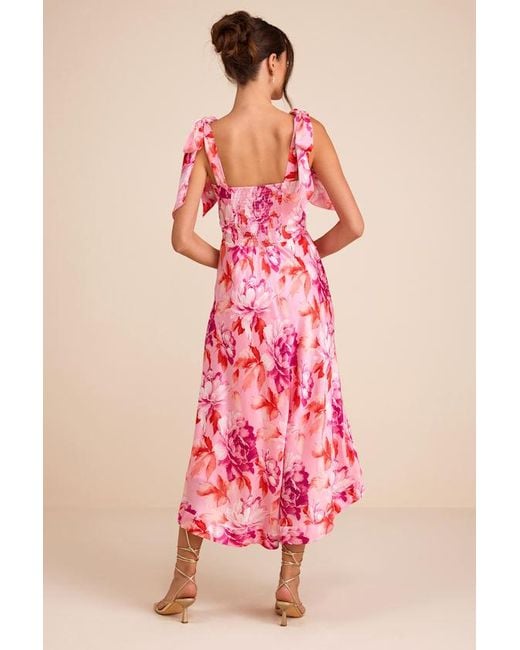 Lulus Pink Fleurette Floral Tie-Strap Midi Dress