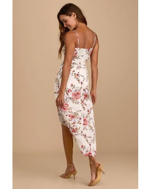 Lulus Natural My Favorite Day Floral Print Tulip Skirt Midi Dress