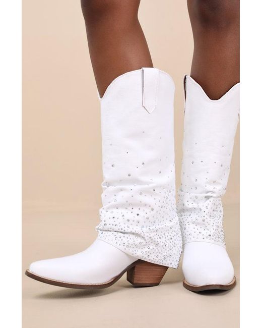 Dingo White Eye Candy Leather Rhinestone Knee-High Western Boots