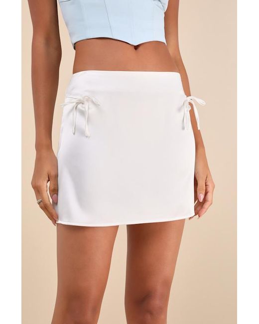 Lulus White Dainty Luxury Satin Bow Micro Mini Skirt