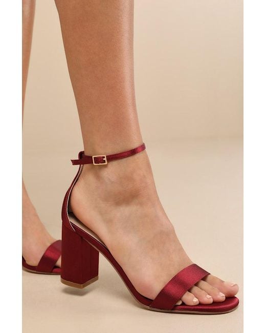 Lulus Pink Arylee Sangria Satin Ankle Strap Heels