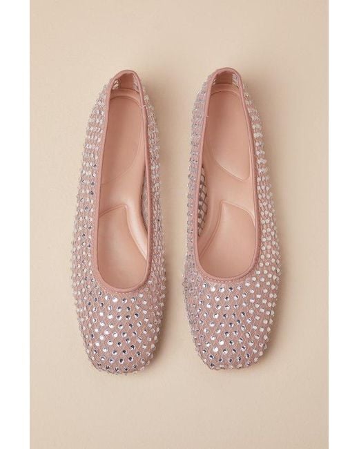 Lulus Natural Tarley Light Rhinestone Mesh Ballet Flats