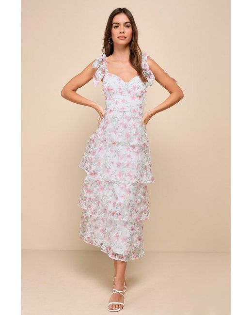 Lulus Natural Endlessly Gorgeous Floral Burnout Tie-Strap Midi Dress