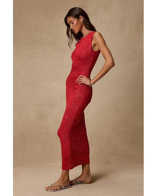 Lulus Red Jordi Sequin Crochet Knit Maxi Dress