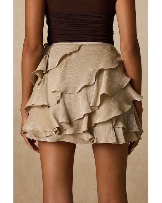Lulus Natural Lois Lurex Ruffled Mini Skirt