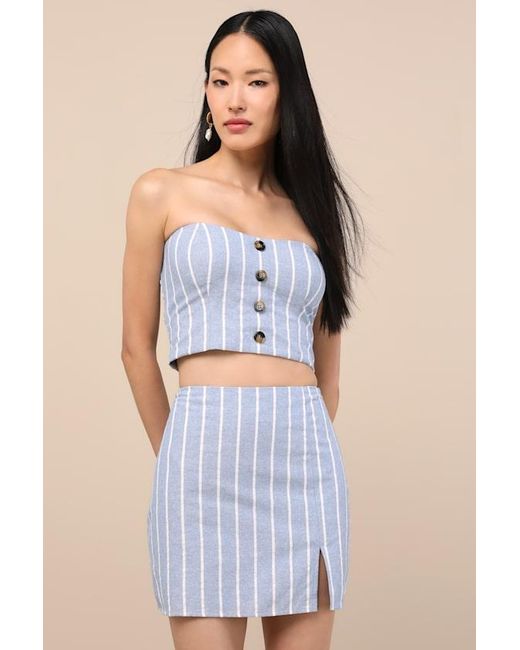 Lulus Blue Solana Striped High-Rise Mini Skirt