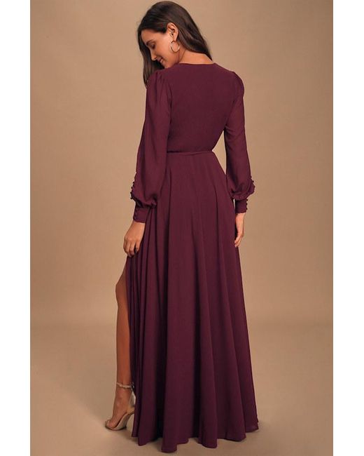 Lulus Red My Whole Heart Plum Long Sleeve Wrap Dress