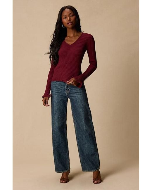 Lulus Red Pruett Ribbed Knit Long Sleeve Top